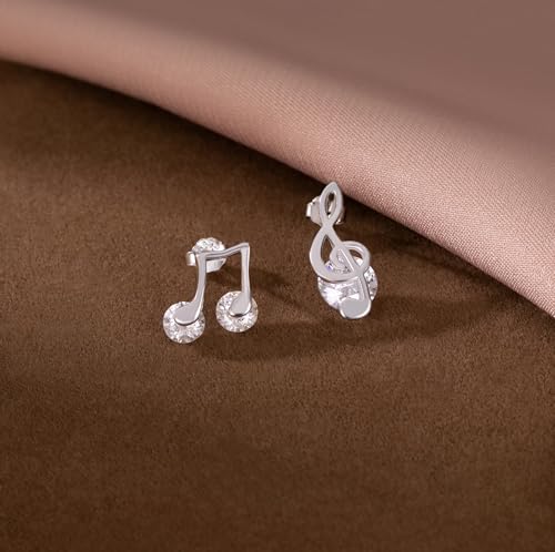 SLUYNZ 925 Sterling Silver CZ Musical Note Stud Earrings for Women Teens Music Earrings Studs for Music Lovers2