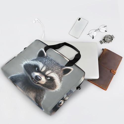 Funda para portátiles 15.6" con asa y correa gris dibujo mapache miniatura 6