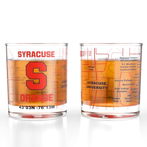 Image of Greenline Goods - University of Syracuse Orange College Whiskey Glasses (Set of 2), 10 oz - Full-Color Logo + Campus Map