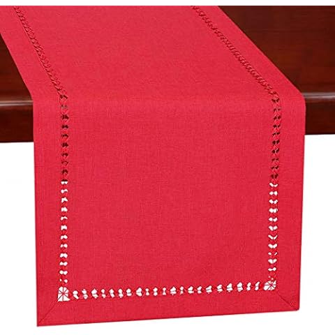 Grelucgo Handmade Hemstitched Christmas Holiday Red Rectangle Table Runners Dresser Scarves 14 X 48 Inch Cover