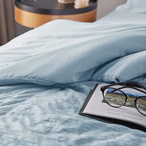 Cozylux Queen Seersucker Comforter Set With Sheets Light Blue Bed In A Bag 7-Pieces All Season Bedding Sets With Comforter, Pillow Sham, Flat Sheet, Fitted Sheet, Pillowcase #TOP3