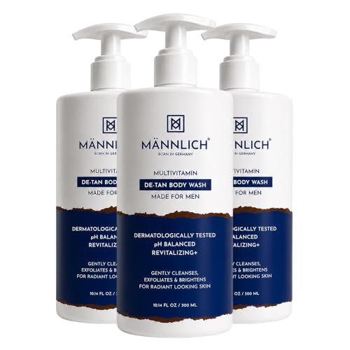 Image of Mannlich De-Tan & Detox Body Wash (300 ml) Pack of 3 | 2% Kojic Acid Body Wash for Pigmentation, Tan Removal, Deep Cleansing & Brightening with Multivitamin - Helps Improve Skin Appearance, Hydrates & Nourishes, Suitable for All Skin Types - Paraben & SLS Free
