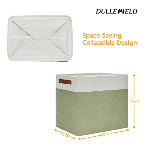 Image of DULLEMELO Large Storage Basket 17 inchx12 inchx15 inch, Fabric Storage Organizer Basket for Storage Clothes, Large Fabric Bin for Organizing Book, Storage Bin with Handles for Storage Toy (White&Green)
