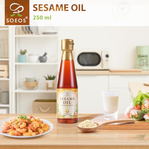 Soeos Toasted Sesame Seed Oil, 250ml (8.45 Fl Oz) - Pure Nutty Flavor for Asian Food, Noodles, Soup, Baking & Stir-Fry Cooking. — view 2