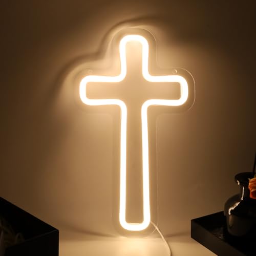 Image of Cross Led Sign For Wall Decor Small Cross Light Up Signs Wall Art for Bedroom Wall Decor Holiday Birthday Gift
