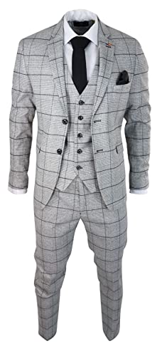 Mens Grey Check Black Tweed 3 Piece Suit Vintage Classic 1920S Wedding - Grey 40 #TOP11