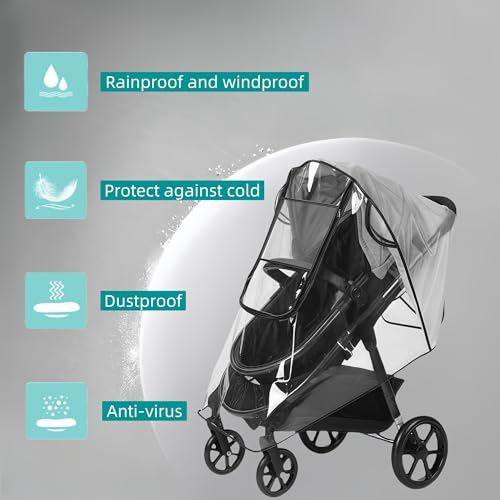 Regenschutz für Kinderwagen Universal Regenverdeck für buggy Regenhülle für Kinderwagen Regenhaube für alle Jogger mit Fenster und Doppel Reißverschluss, Gute Luftzirkulation, Schadstofffrei