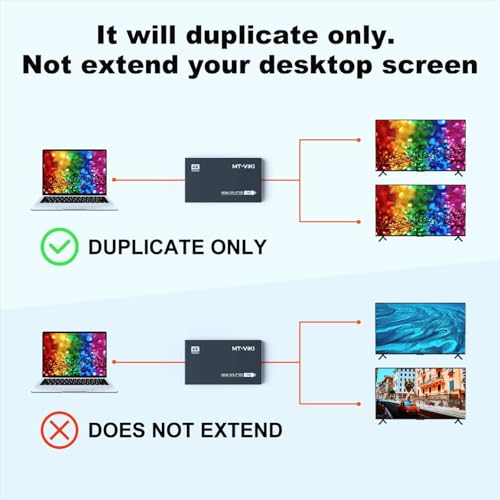Image of MT-VIKI 1x2 2.0 HDMI Splitter 1 in 2 Out, 4K@60Hz HDMI Duplicator /Distributor HDR Support EDID HDCP 2.2 RGB 4:4:4 18Gbps-Adapter Included (2 Ports)