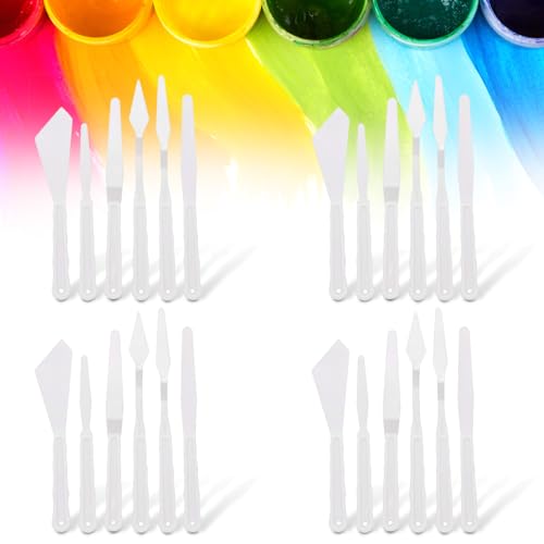 AUEAR, 4 juegos de 24 espátulas de plástico finas y flexibles, 6 unidades para pintura al óleo