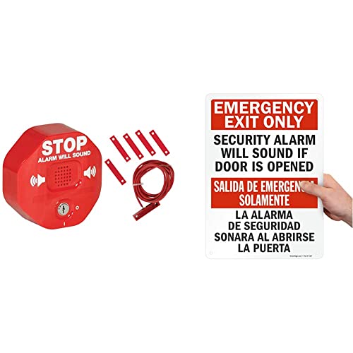 Safety Technology International, Inc. STI-6402 105 dB Exit Stopper® Multifunction Door Alarm & SmartSign "Emergency Exit Only - Security Alarm Will Sound If Door Is Opened" Bilingual Sign | 10" x 14"