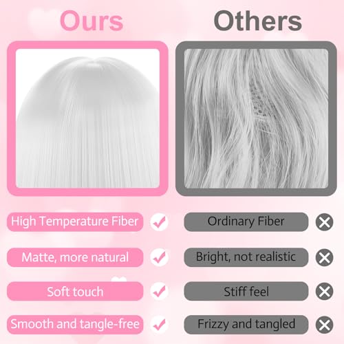 plulon white bob wig with heart sunglasses and hair cap colorful short bob wigs synthetic party wigs funny cosplay hairpieces for women men daily bachelorette halloween costume party decorations