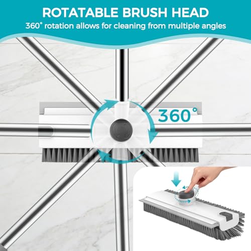 Image of SetSail Floor Scrub Brush, 3 in 1 Floor Scrub Brush with 54-in Adjustable Long Handle and Scraper Heavy Duty Stiff Bristle Floor Scrubber for Cleaning Shower Bathroom Kitchen Patio Garage, Grey&White