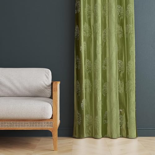 Image of Heavy Quality Punch Tree Curtains 9 Feet Long Set of 1 Pcs | Green Long Door Curtains for Living Room, Bedroom | Lightweight 9 Feet Long Drapes for Home Decoration