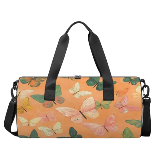 Colorful Butterfly Round Barrel Sports Fitness Bag, Travel Luggage Bag, Reusable Handbag, Suitable For Men and Women2
