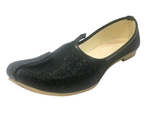 Step n Style Mens Black Glitter Sherwani Shoes Punjabi Jutiis Pakistani Khussa Mens Nagra Mojari