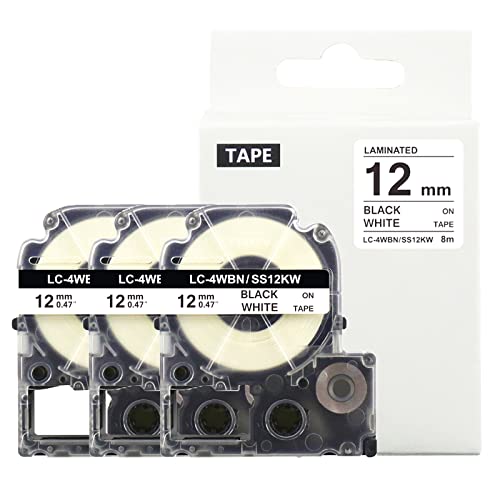 キングジム テプラPRO テープカートリッジ 12mm 白ラベル 黒文字 3個パック SS12K-3P（純正品・高耐久粘着）