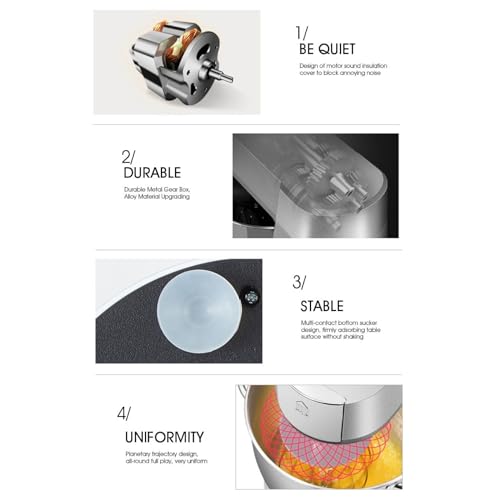 TQQEPOOL Batidora Pie,6.5 L 6-Velocidades Cabezal Basculante,Batidora Eléctrica Cocina con Gancho Amasador,Batidor,Batidora Plana,Espátula (Color : Black, Size : 59.5 * 40.5cm) - imagen 4