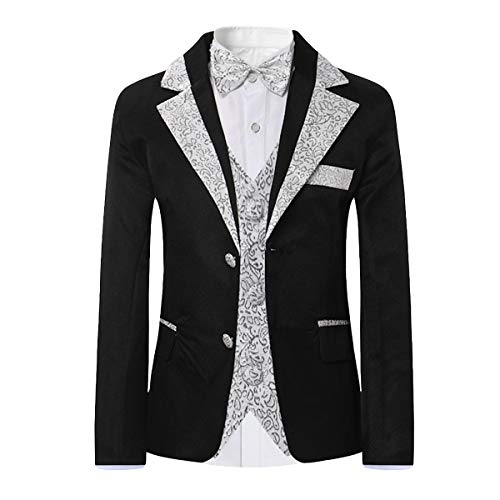 Swotgdoby Boys Slim Fit Suits 4 Pieces Blazer Vest Pants Bowtie Jacket With Gold Rims For Wedding Party Prom #TOP1