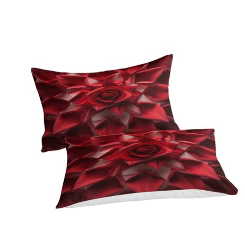 Housse de couette hypoallergénique lit simple fleur rouge - 3