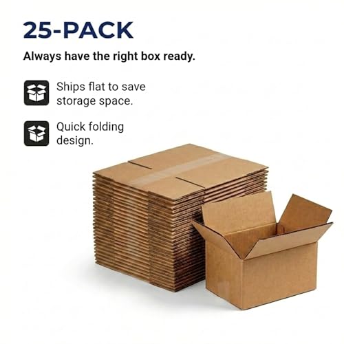 Image of BOX USA Small Shipping Boxes 8 inchL x 6 inchW x 4 inchH (25-Pack) - Small Corrugated Cardboard Packaging Boxes for Shipping, Packing, Moving, and Storage at Home, Office, or Business