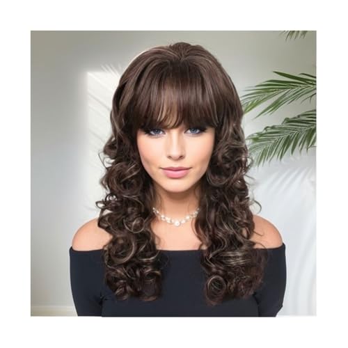 Perruques cheveux humains bruns bouclés longue tenue pour femmes