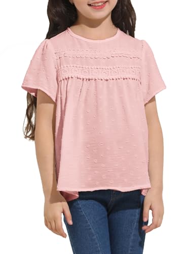 Girl Cute Short Sleeve Shirts Casual Chiffon Blouses Flowy Hem Boho Tunic Tops 4-12 Years