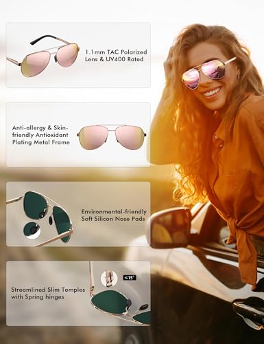 Image of LUENX Aviator Sunglasses for Women Men Polarized Lens Trendy Sun Glasses - UV 400 Protection 60MM with Accessories Driving