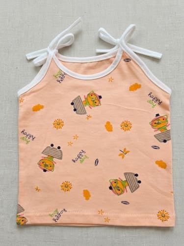 Image of Little Angels Baby Organic Cotton Tie-Knot Sleeveless Jhabla Vest Set | Pack of 4 | Soft & Breathable Printed Tops for Newborn & Infant Girls (0-12 Months)