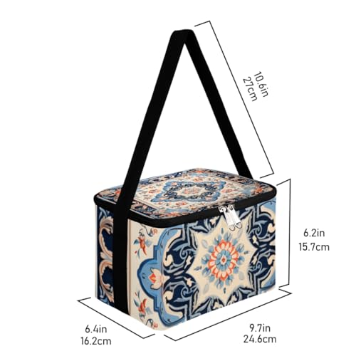 GzLeyigou Lunch Bags for Women Men 9 Cans,Mandala Ethnic Hot & Cold Food Delivery Bag Insulated Grocery Bag Insulated Lunch Box Abstract Flower Cooler Bag for Office Work Picnic Beach