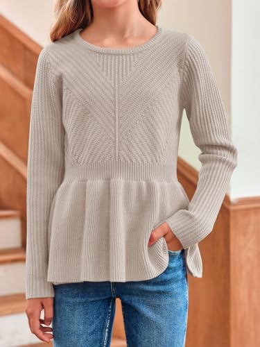 rrhss Girls Pullover Sweaters Kids Fashion Crewneck Ruffle Peplum Hem Jumper Clothes 5-14 Years2