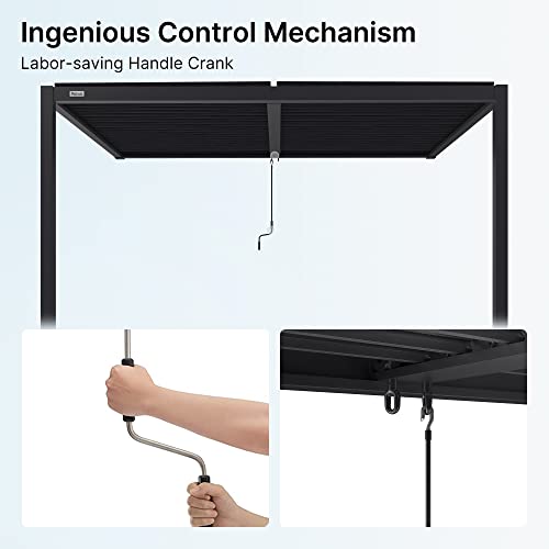 Patisol Louvered Pergola Against The Wall Outdoor Patio 13'X10' Full Aluminum Pergola Wall Mounted Attached Adjustable Roof Hardtop Rainproof Gazebo For Deck Garden Yard Beach (Dark Grey) #TOP6