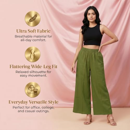 Image of Plaazo Women's Cotton Palazzo | Wide Leg Palazzo for Women | Soft Breathable High Waist Bottom Wear | Comfortable Casual, Office, Travel for Women