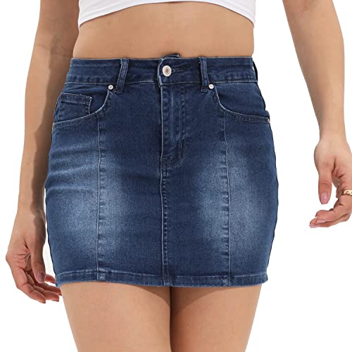 Women’s Stretch High Waisted Short Mini Denim Skirt Jean Skirts(L-5XL) www.denim.fit 3
