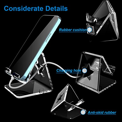 Image of Crpich Acrylic Cell Phone Stand, Portable Phone Holder, Phone Stand for Desk, Compatible with Phone16 15 14 13 12 Pro Max Mini 11 SE, Android Smartphone, Desk Accessories
