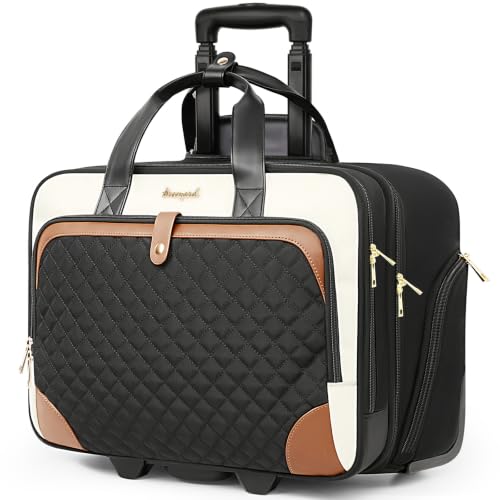 Image of Arcoyard Rolling Laptop Bag for Women, 17.3 Inch, Beige Brown | Large Rolling Briefcase, Waterproof Pocket, Computer Bag with Wheels, For Office Travel Business Teacher Commute