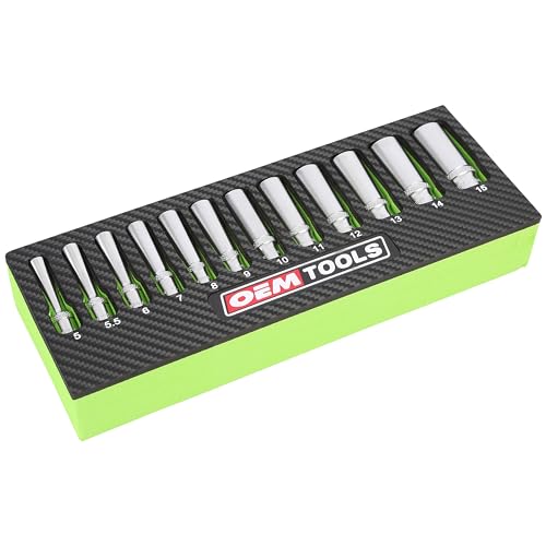 Embouts métriques 1/4" douilles profondes 5mm à 15mm kit mécanicien OEMTOOLS 23986 organiseur