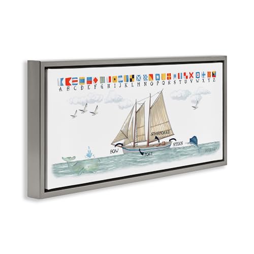 Image of Nautical Sailing Flags Educational, 13 x 30 Inch Canvas in Floater Frame | Stupell Industries . By Dishique . Ready to hang . Great for kids room or office . Made in USA