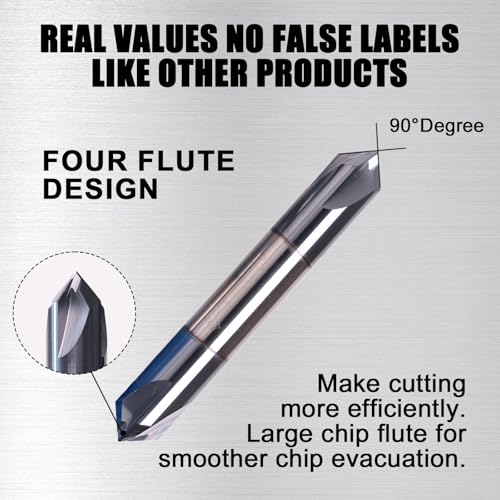 Image of NZ 4 Flute 3 /8 inch Carbide Double Chamfer Mill with AlTiN Coated | 90Chamfer Angle, Milling Cutter HRC45 for Machining Quenched steel, stainless steel, titanium alloy, alloy steel
