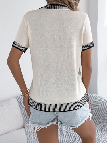LAVANACE Women's Short Sleeve Sweater 2026 Spring Summer Tops Lightweight Casual Crewneck Sweaters Dressy Trendy Work Blouses Clothes S Apricot — view 6