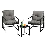 SONGMICS Gartenmöbel-Set, 3-teilig, Balkonmöbel, 2 Stühle, 1 Tisch und 1 Bank, Terrassenmöbel, Stahlgestell, gepolsterte Kissen, für Garten, Terrasse und Balkon, grau GGF039GZ01