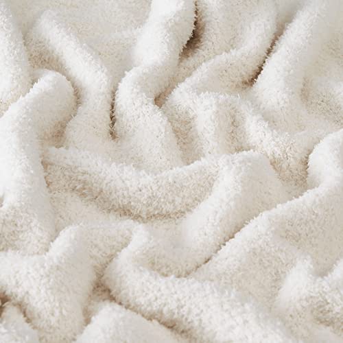 Image of CYMULA Super Soft Knit Throw Blanket Twin Size Cream White-Lightweight Plush Fuzzy Fluffy Warm Cozy Blankets and Throws for Sofa Bed All Season Use