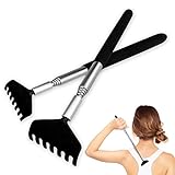 Ealicere 2 Piezas Negro Rascador Trasero Rascador Espalda, Back Scratcher Massager con la manija Telescópico,Acero Inoxidable Back Massager Tool 20-68cm