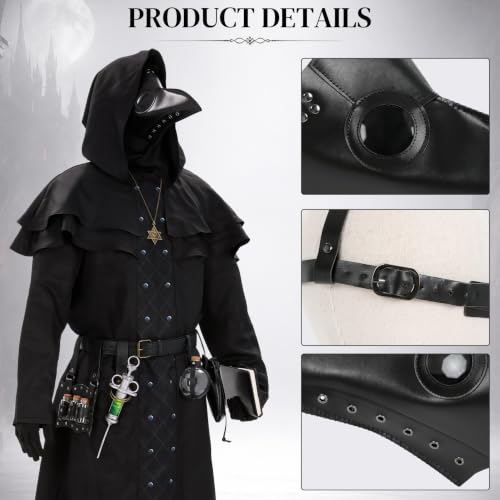 Image of Adult Plague Doctor Costume Set for Men Renaissance Medieval Costumes with Accessories for Halloween Cosplay