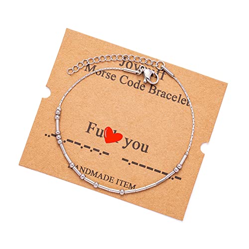 Image of JoycuFF Inspirational Morse Code Bracelets for Women Silver Beads Jewelry Encouragement Mantra Gifts for Her