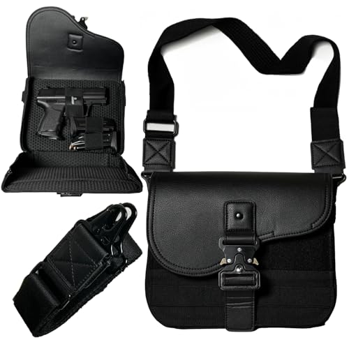 Clutch Bag - Concealed Carry Bag Pistol Case CCW EDC Men Women Hard Canvas & Leather, Quick Draw Access, Fits All Standard Pistols, Luxury Design, Adjustable Strap, Holds 2 Magazines MOLLE compatible
