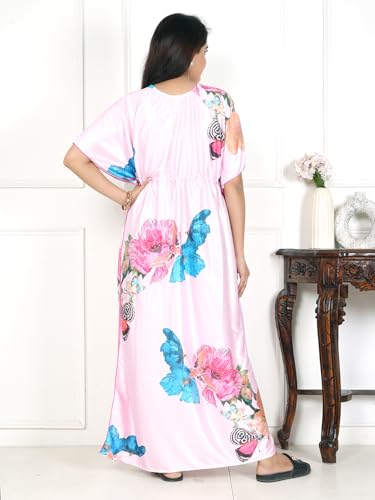 Image of Women's Printed Satin Blend Kaftan Nighty /Nightgown /Nightwear /Maxi WSR-185