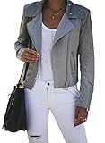 GOSOPIN Women Zipper Moto Biker Jacket Short Coat Outwear Medium Light Gray