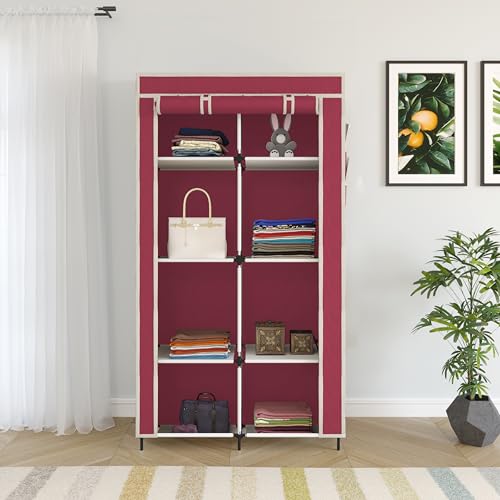 Image of GTC 4+4 Layer Collapsible Wardrobe for Clothes with Side Pocket 7800-2 (84CM x 42.5CM x 166CM, Maroon) Storage Unit