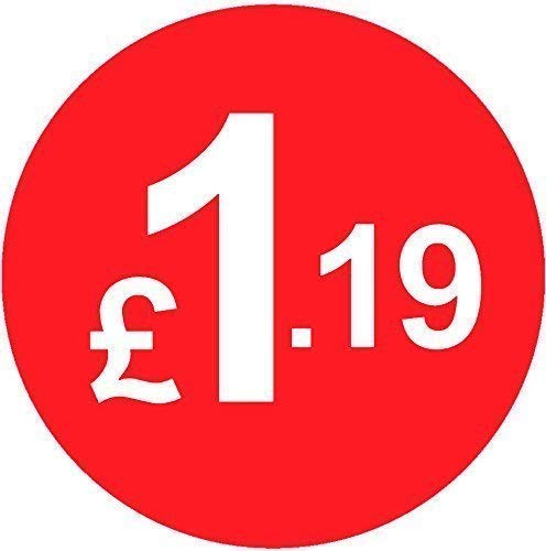 Pack of 500-20mm Price Stickers - Choose from 10p to £95 - Bright Red - Many Prices to Choose from (£1.19 - Red)