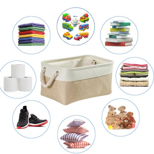 Mangata Fabric Storage Box Set Of 3, Foldable Fabric Storage Baskets With Handles For Cupboards, Wardrobe, Shelves, Clothes, Toys, Towel, Bathroom(Small, Khaki White) - 6